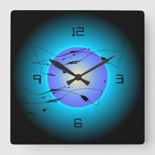 Mystic Illuminated Aqua Paars/Lemon >Wall Clock Vierkante Klok