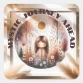 Mystic Journey Ahead, Boho in bruin en zwart | Vierkante Sticker (Voorkant)