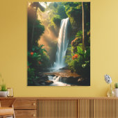 Mystic Jungle Falls – Serene Waterval Canvas Kunst (Insitu (Woonkamer))