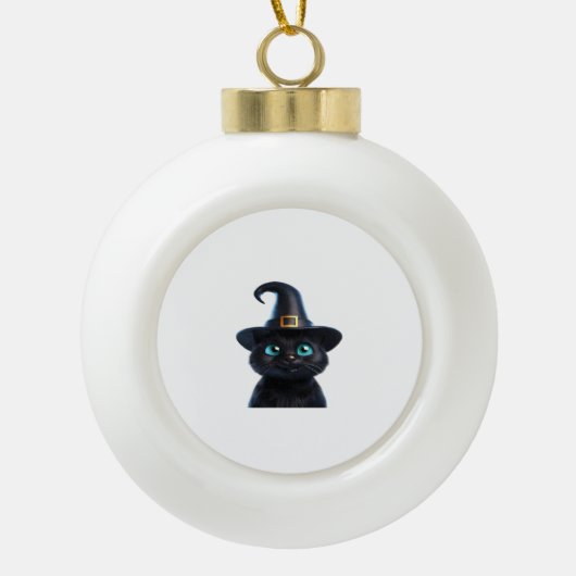Mystic Kat – Halloween Cat Classic T-shirt Keramische Bal Ornament (Voorkant)
