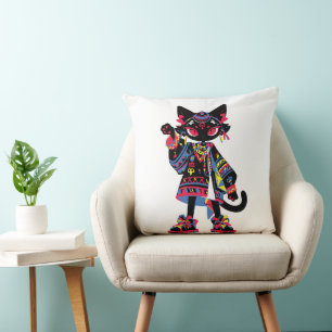 Mystic Kawaii Kat – Kleurrijke Tribale Spirit T-sh Kussen