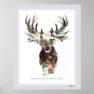 Mystic Kerstdeer Head Flowers Bouquet Poster
