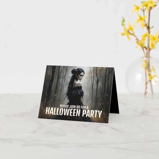 Mystic Lady in Dark Halloween Forest - Uitnodiging (Gele Bloem)