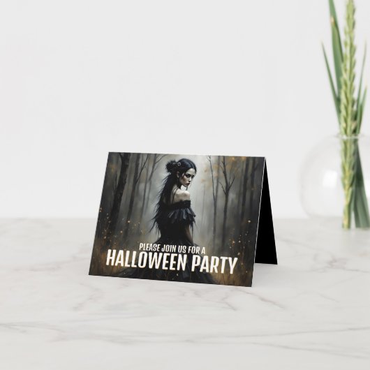 Mystic Lady in Dark Halloween Forest - Uitnodiging (Voorkant)