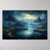 Mystic Lake en Mountain Valley - Fantasy Landschap Poster (Voorkant)