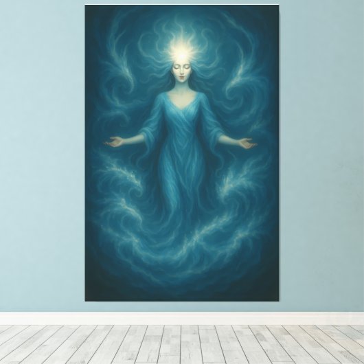 Mystic Light Goddess – Ethereal Divine Energy Art Canvas Afdruk (Insitu (Houten vloer))