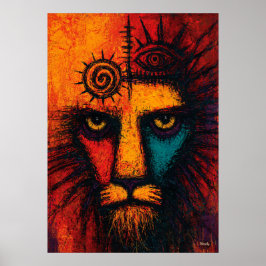 Mystic Lion Face in Color Fields Expressionist Pos Poster