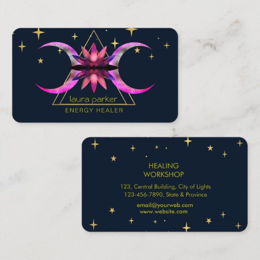 Mystic Lotus Bloem Halve Maan Healing Energy Visitekaartje (Voorkant / Achterkant)