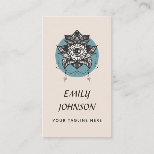 Mystic Lotus Flower Third Eye Beige Metafysisch Visitekaartje (Voorkant)