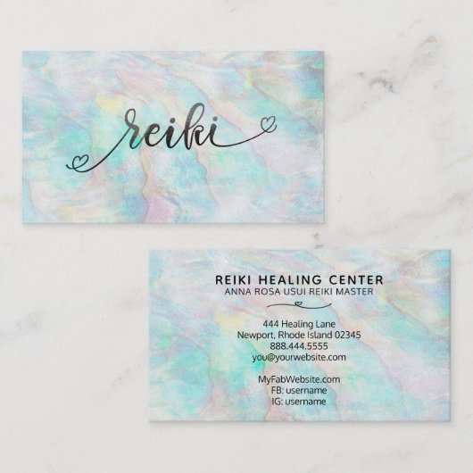*~* Mystic Magical Pastel Abalone Glitter REIKI Visitekaartje (Voorkant / Achterkant)