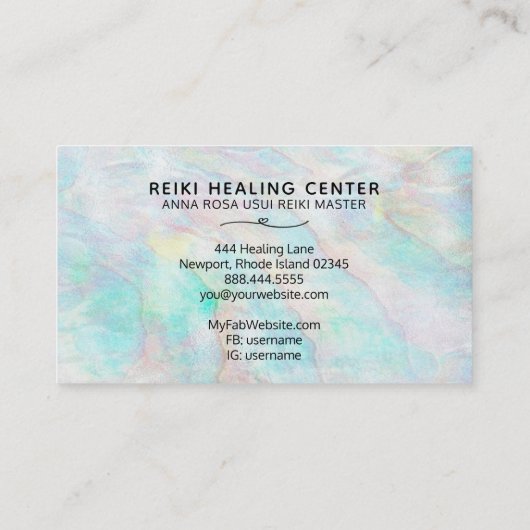 *~* Mystic Magical Pastel Abalone Glitter REIKI Visitekaartje (Achterkant)