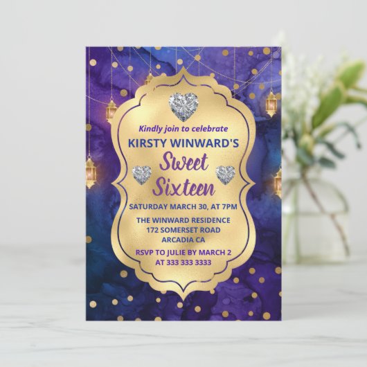 Mystic Marrakesh Night Lantern & Bokeh Sweet 16 Kaart (Staand voorkant)