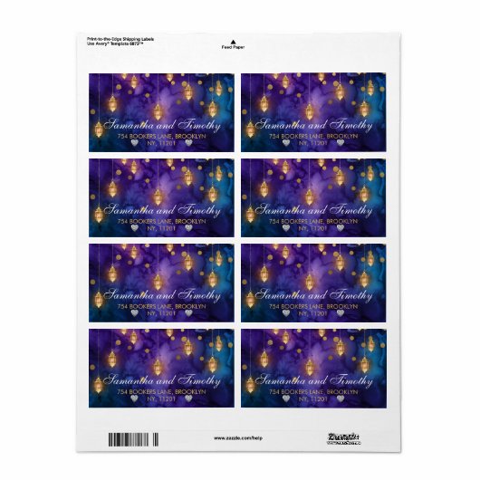 Mystic Marrakesh Night Lantern & Bokeh Wedding Etiket (Full Sheet)
