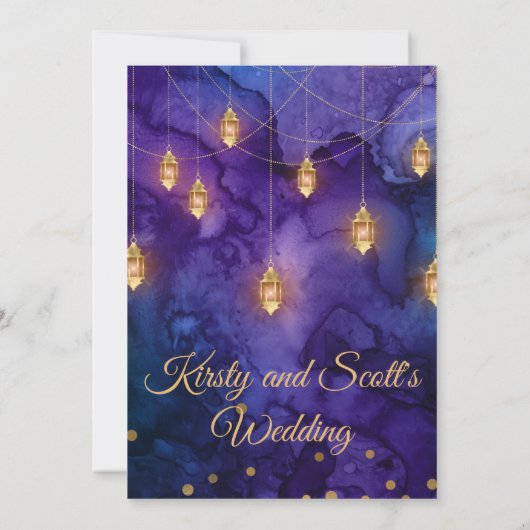 Mystic Marrakesh Night Lantern & Bokeh Wedding Kaart (Achterkant)