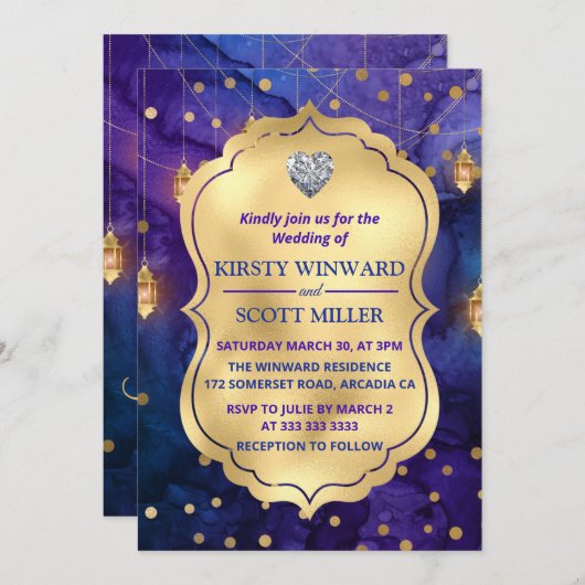 Mystic Marrakesh Night Lantern & Bokeh Wedding Kaart (Voorkant / Achterkant)