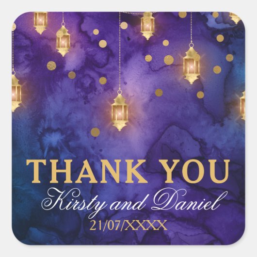 Mystic Marrakesh Night Lantern & Bokeh Wedding Vierkante Sticker (Voorkant)