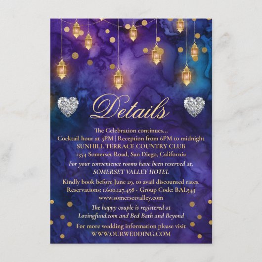 Mystic Marrakesh Night Lantern Weddenschap Details Informatiekaartje (Voorkant)