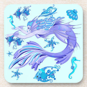 Mystic Mermaid Fairy Paarse Creature Ceramic Tegel Bier Onderzetter
