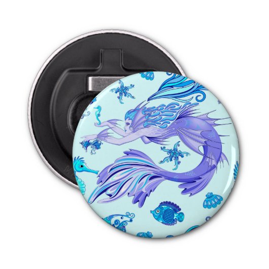 Mystic Mermaid Fairy Paarse Creature Ceramic Tegel Button Flesopener (Voorkant)