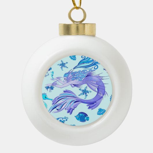 Mystic Mermaid Fairy Paarse Creature Ceramic Tegel Keramische Bal Ornament (Voorkant)