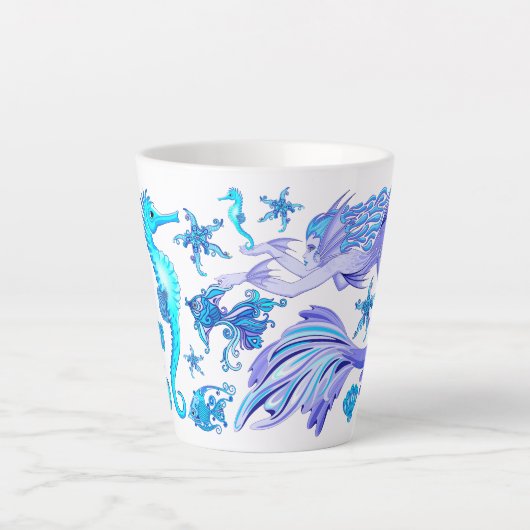 Mystic Mermaid Fairy Paarse Creature Ceramic Tegel Latte Mok (Voorkant)