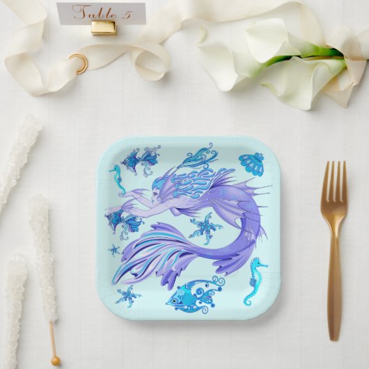 Mystic Mermaid Fairy Paarse Creature Ceramic Tegel Papieren Bordje (Huwelijk)