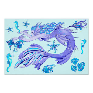 Mystic Mermaid Fairy Paarse Creature Ceramic Tegel Perfect Poster