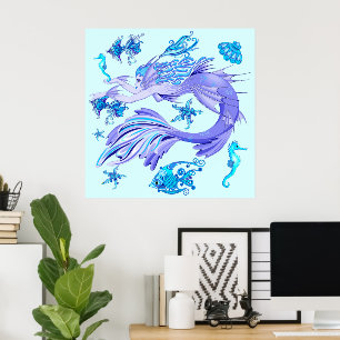 Mystic Mermaid Fairy Paarse Creature Ceramic Tegel Poster