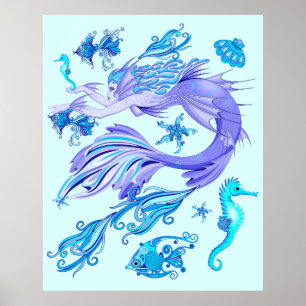 Mystic Mermaid Fairy Paarse Creature Ceramic Tegel Poster