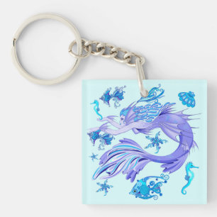 Mystic Mermaid Fairy Paarse Creature Ceramic Tegel Sleutelhanger