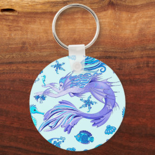 Mystic Mermaid Fairy Paarse Creature Ceramic Tegel Sleutelhanger