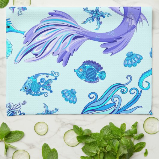 Mystic Mermaid Fairy Paarse Creature Ceramic Tegel Theedoek (Gevouwen)