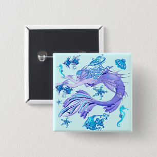 Mystic Mermaid Fairy Paarse Creature Ceramic Tegel Vierkante Button 5,1 Cm