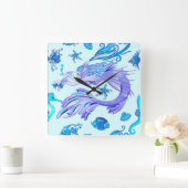 Mystic Mermaid Fairy Paarse Creature Ceramic Tegel Vierkante Klok (Huis)