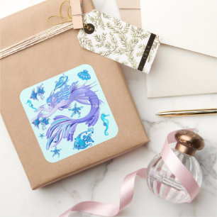 Mystic Mermaid Fairy Paarse Creature Ceramic Tegel Vierkante Sticker