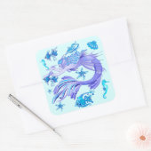 Mystic Mermaid Fairy Paarse Creature Ceramic Tegel Vierkante Sticker (Envelop)
