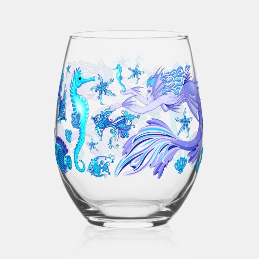 Mystic Mermaid Fairy Paarse Creature Ceramic Tegel Wijnglas Zonder Voet (Achterkant)