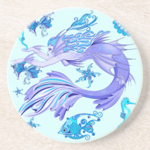 Mystic Mermaid Fairy Paarse Creature Ceramic Tegel Zandsteen Onderzetter