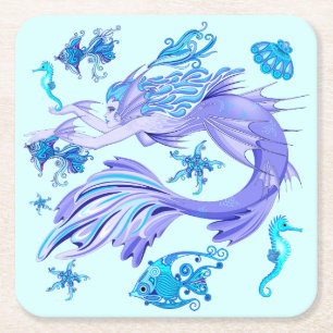 Mystic Mermaid Fairy Paarse Creature Kartonnen Onderzetters