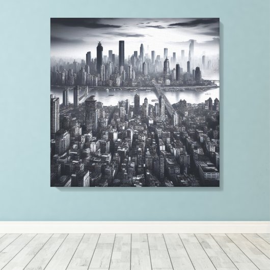 Mystic Metropolis: New York in monochroom Canvas Afdruk (Insitu (Houten vloer))