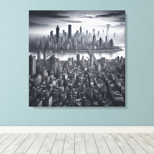 Mystic Metropolis: New York in monochroom Canvas Afdruk (Insitu (Houten vloer))