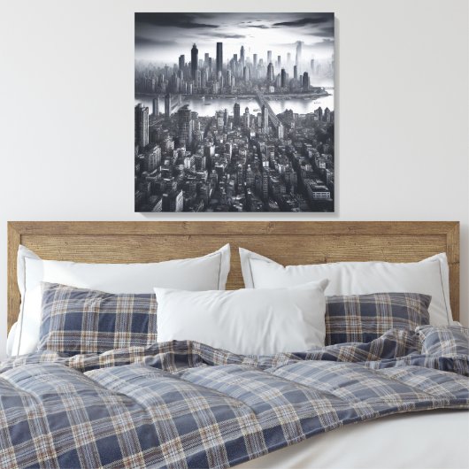Mystic Metropolis: New York in monochroom Canvas Afdruk (Insitu (Slaapkamer))