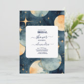 Mystic Midnight Blue en Gold Waterverf Bridal Kaart (Staand voorkant)