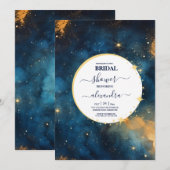 Mystic Midnight Blue en Gold Waterverf Bridal Kaart (Voorkant / Achterkant)