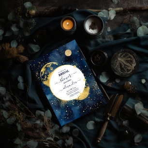 Mystic Midnight Blue en Gold Waterverf Bridal Kaart