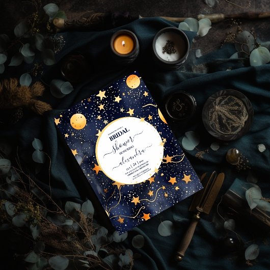 Mystic Midnight Blue en Gold Waterverf Bridal Kaart