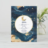 Mystic Midnight Blue en Gold Waterverf Bridal Kaart (Staand voorkant)