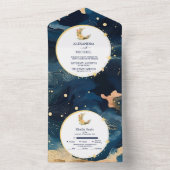 Mystic Midnight Blue en gouden Waterverf bruiloft All In One Uitnodiging (Binnen)