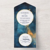 Mystic Midnight Blue en gouden Waterverf bruiloft All In One Uitnodiging (Binnen)