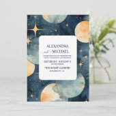 Mystic Midnight Blue en gouden Waterverf bruiloft Kaart (Staand voorkant)